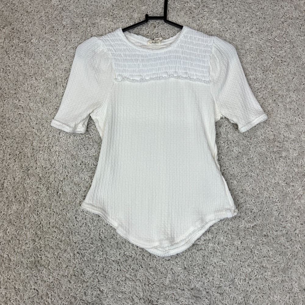 We the Free‎ People Waffle Knit Top Womens XS Off White Smocked Basic Casual